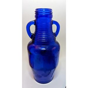 Vintage Cobalt Blue Bottle Two Handles Vase by Madera Glass 60's